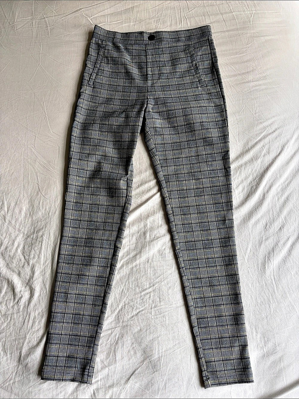 Zara Plaid Skinny Pants in Gray & Yellow